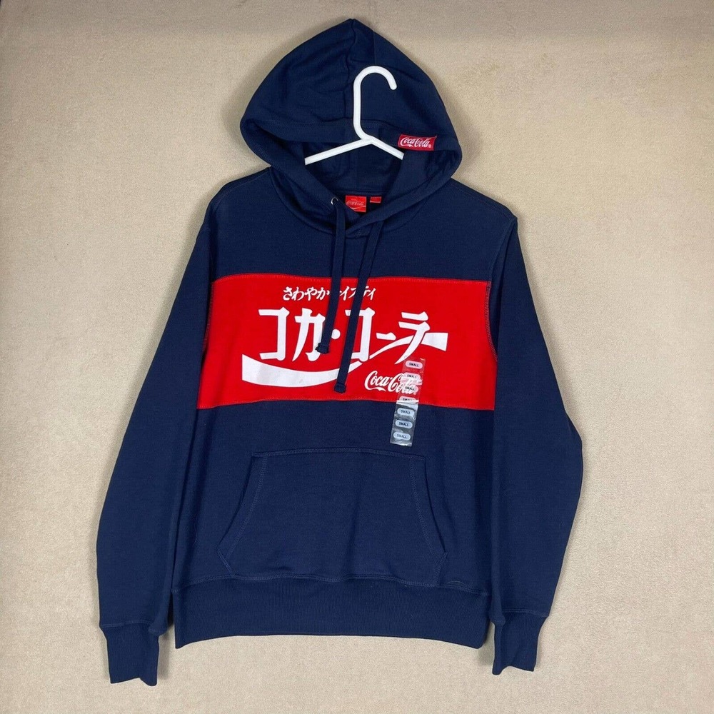 Coca Cola Hoodie Adult‎ Small Blue/Red Japanese Sweatshirt Jumper Womens NWOT